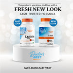 Close up of Doctor's Best Lutein 120 veggie capsules label