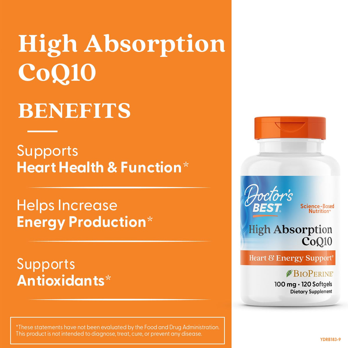 Authentic imported Doctor's Best Ubiquinone 100 mg daily dietary supplement bottle