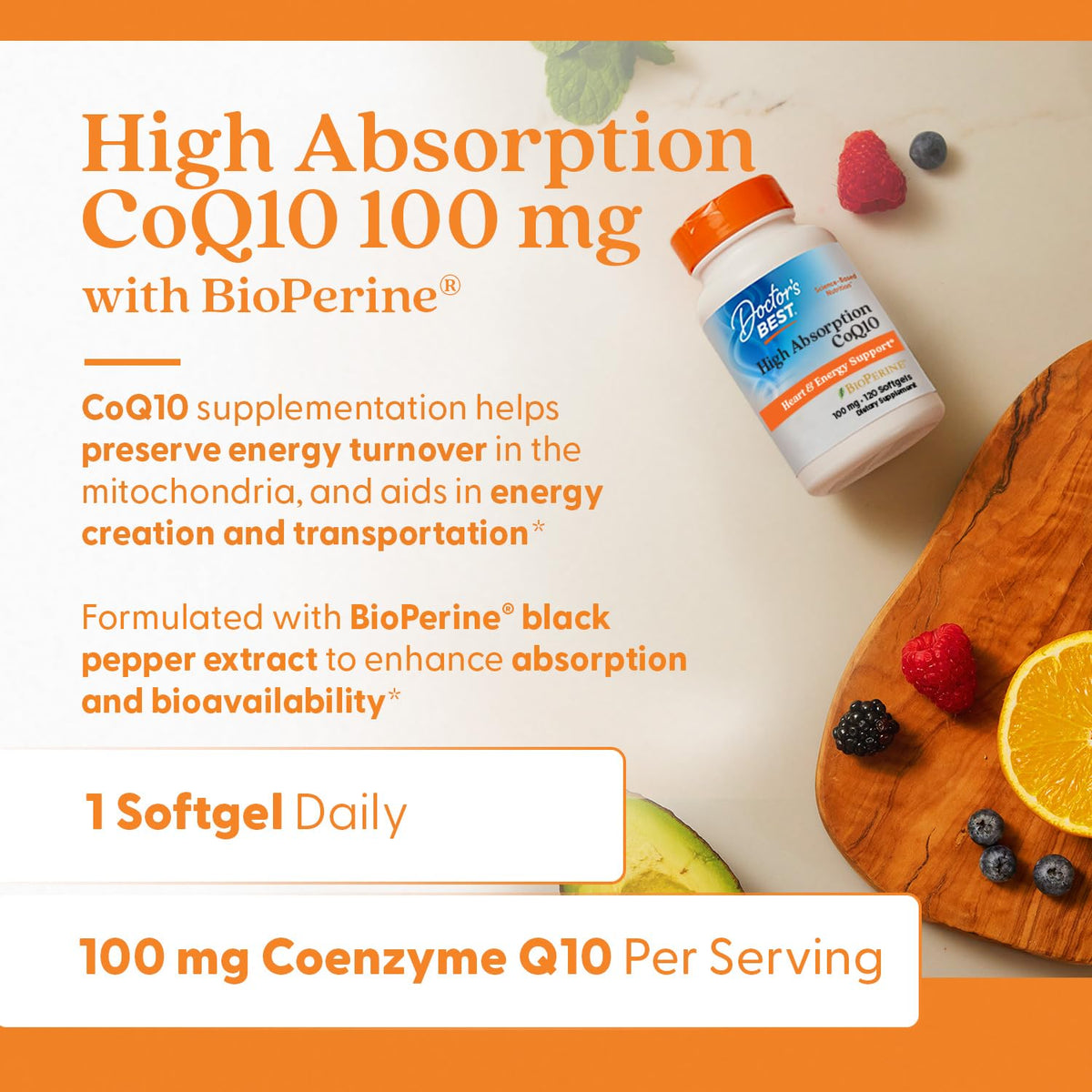 Non-GMO and gluten-free fermented CoQ10 supplement imported from USA side view