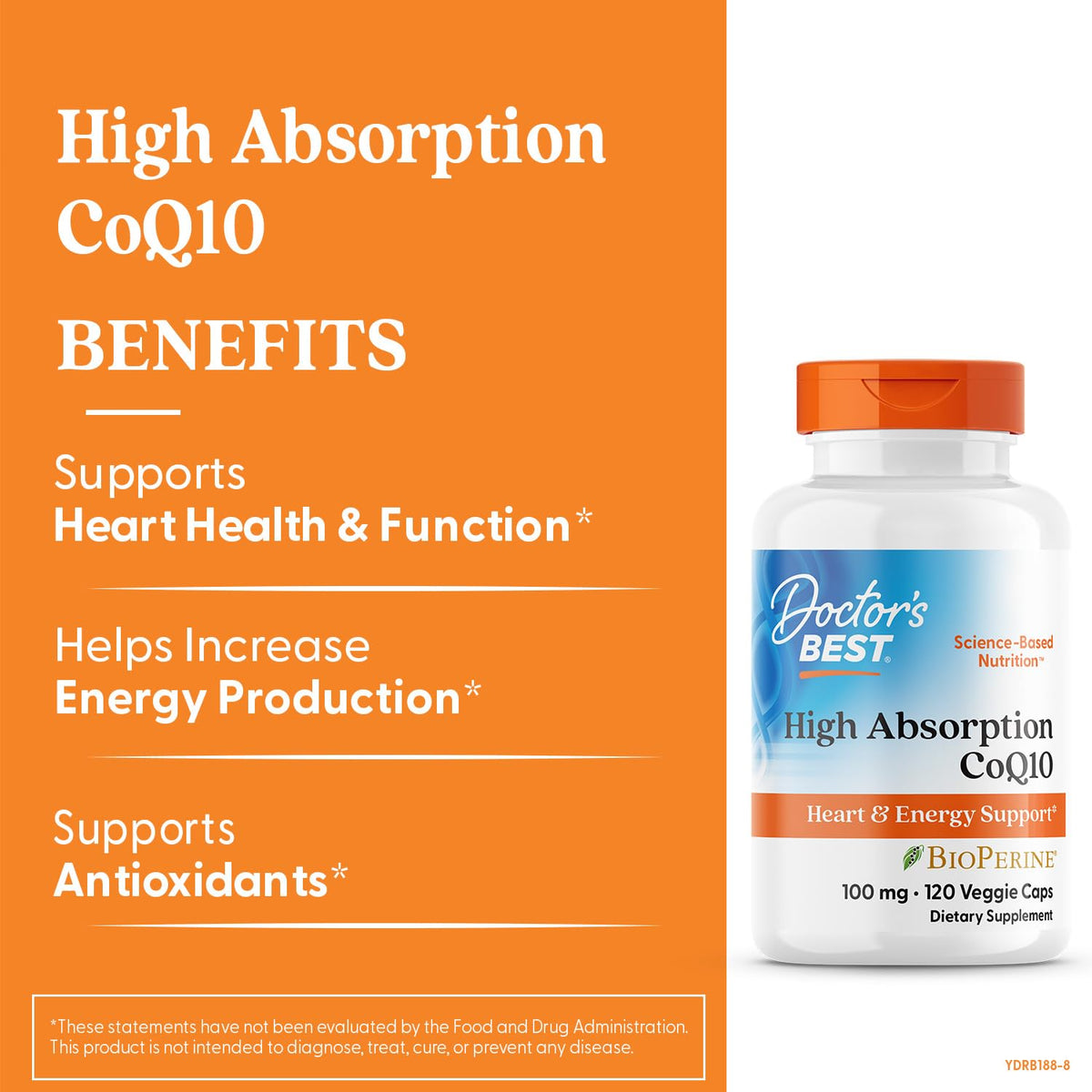Doctor's Best Coenzyme Q10 with BioPerine supplement facts and ingredient label close up