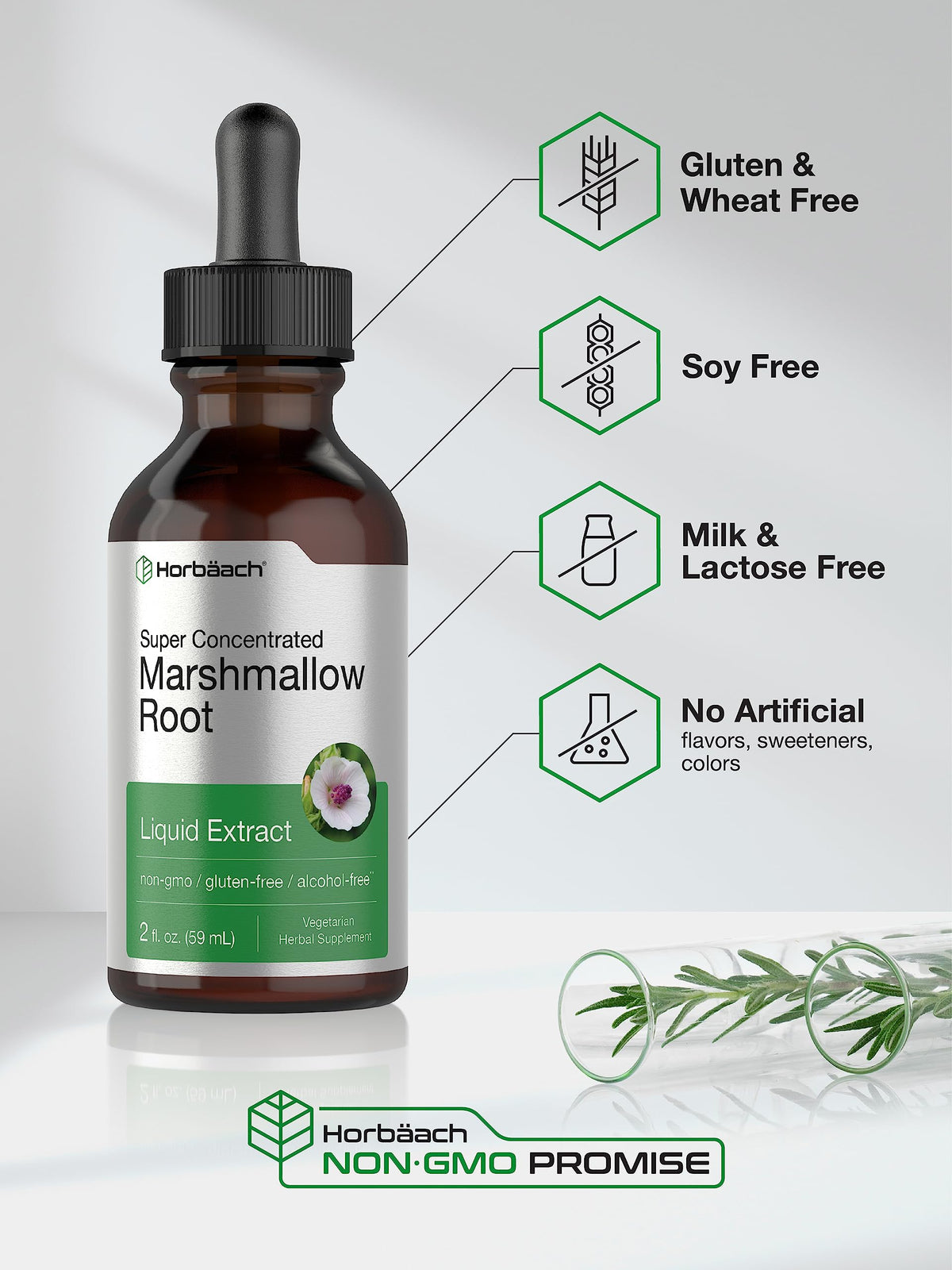 Close up label details of Horbaach Marshmallow Root extract