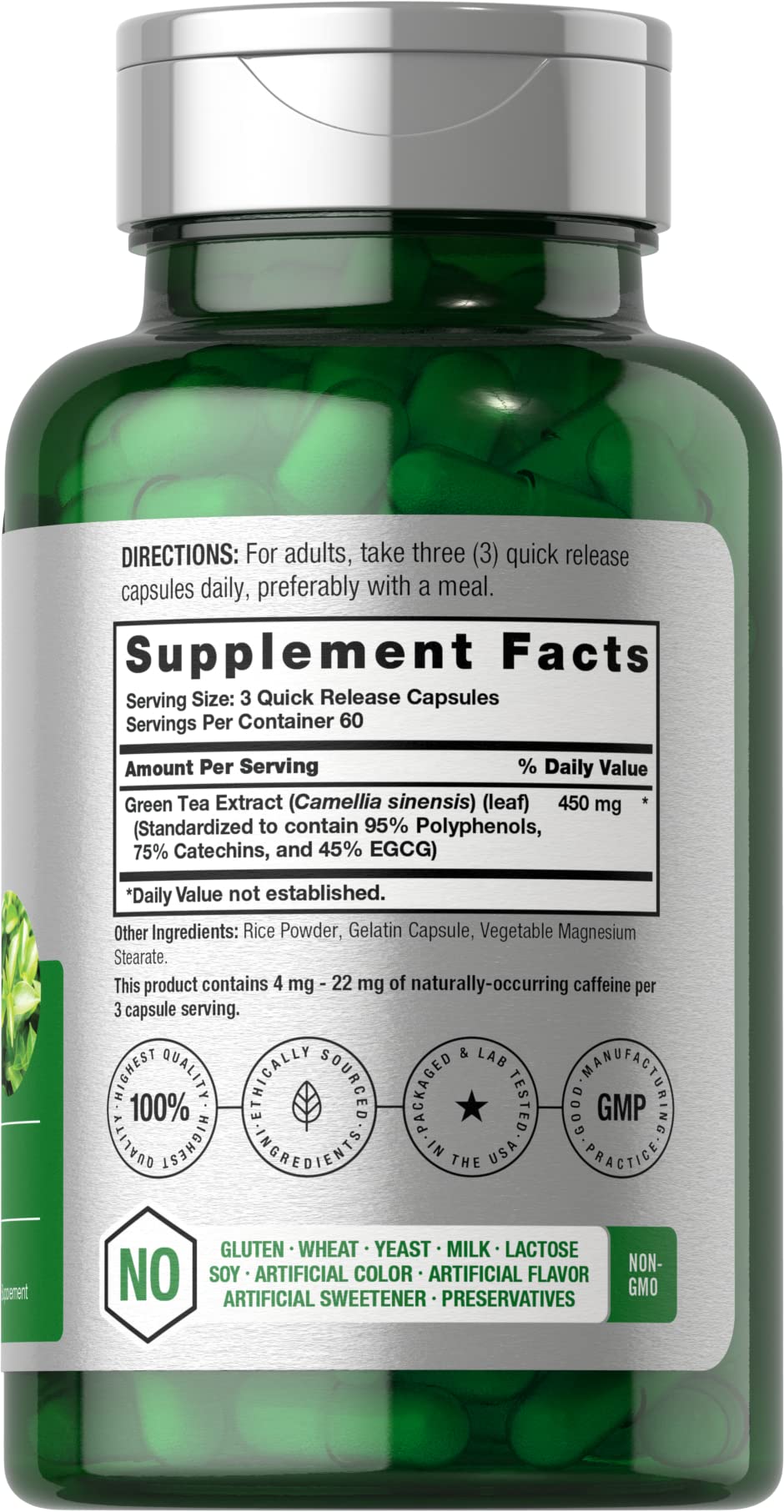 Horbäach Green Tea Extract supplement facts and ingredient panel