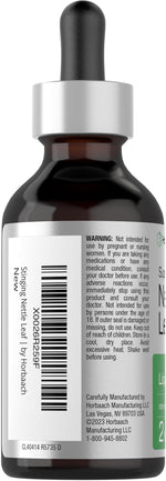 Back label of Horbäach nettle leaf herbal supplement highlighting product ingredients and daily usage instructions