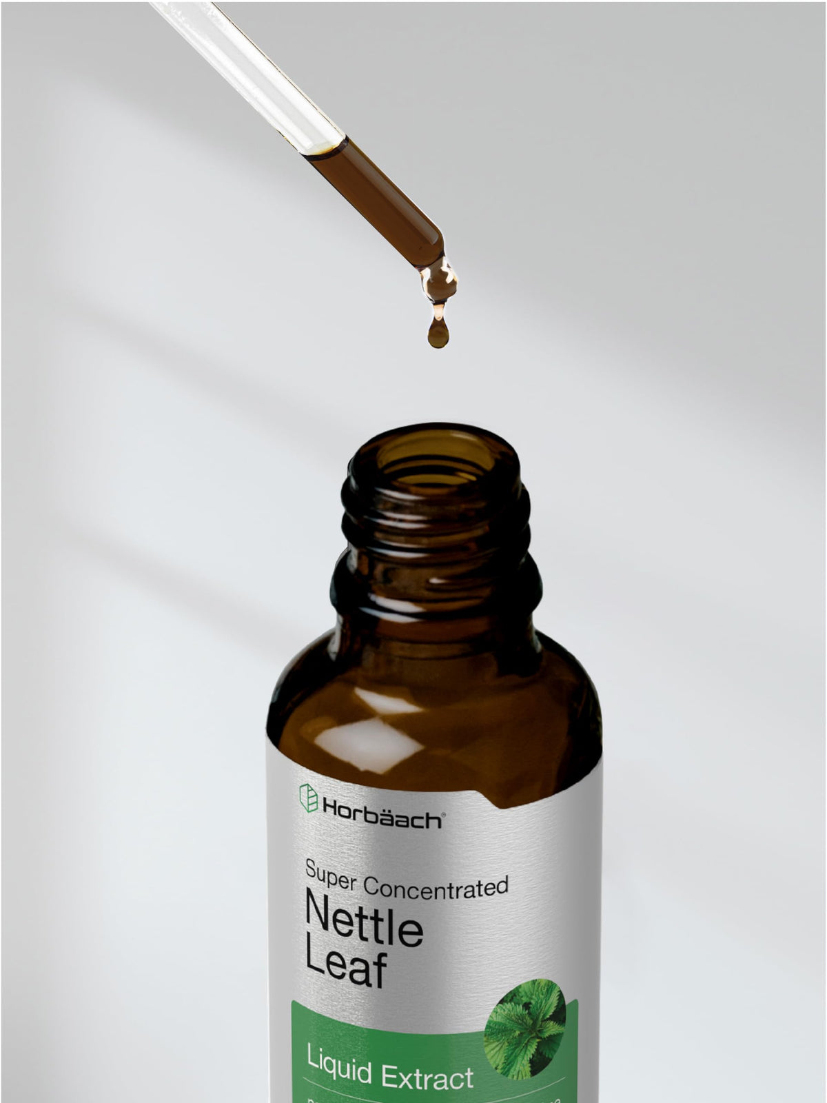 Full range presentation of Horbäach nettle leaf extract liquid tincture for premium Indian e-commerce catalog