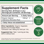 Double Wood Supplements Organic Valerian Root liquid tincture packaging showing ingredients label