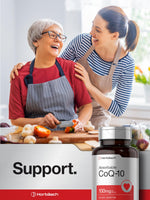 Horbäach black pepper extract infused CoQ10 cellular energy formula on a clear background.