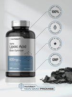 Horbaach Alpha Lipoic Acid dietary supplement bottle showing suggested adult usage instructions