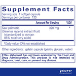 Pure Encapsulations Saw Palmetto 120 softgels supplement facts label details.