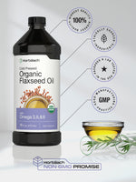 Horbaach certified organic cold pressed linseed oil supplement liquid pour