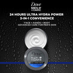 Dove Men Care Ultra Hydra moisturizer side angle highlighting travel friendly container size.