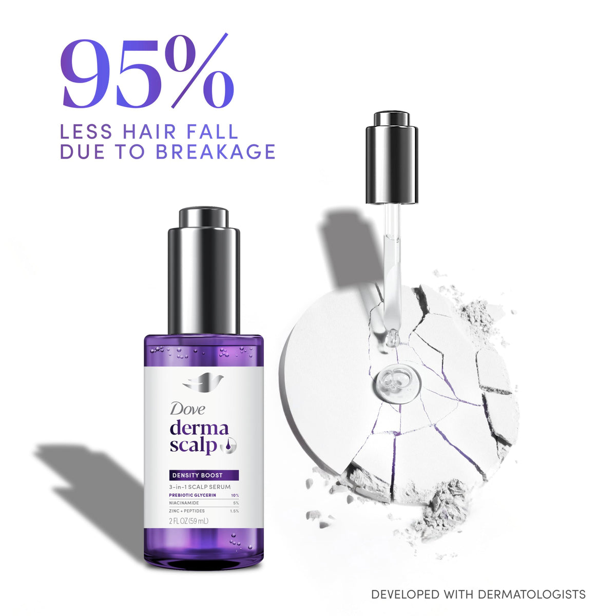 Lifestyle application of Dove Derma Scalp Serum on hair parting