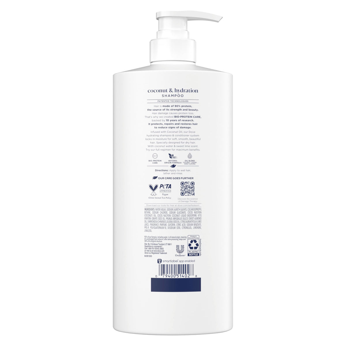 Dove shampoo for dry hair packaging displaying the Bio Protein Care Technology label.