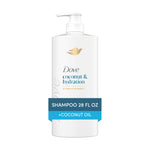 Back label of Dove Coconut Hydration formula showcasing the full ingredient list and instructions.