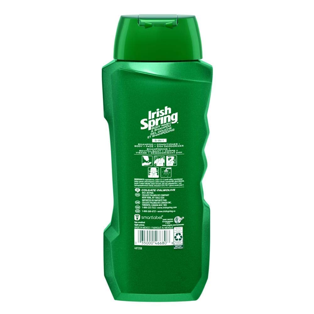 Two bottles of Irish Spring 5-in-1 multi-purpose wash for men
