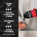 Premium muscle pump supplement capsules from Jacked Factory Essentials series showing product details