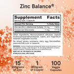 Authentic USA imported Jarrow Formulas Zinc Balance container displaying vegetarian capsule specifications.