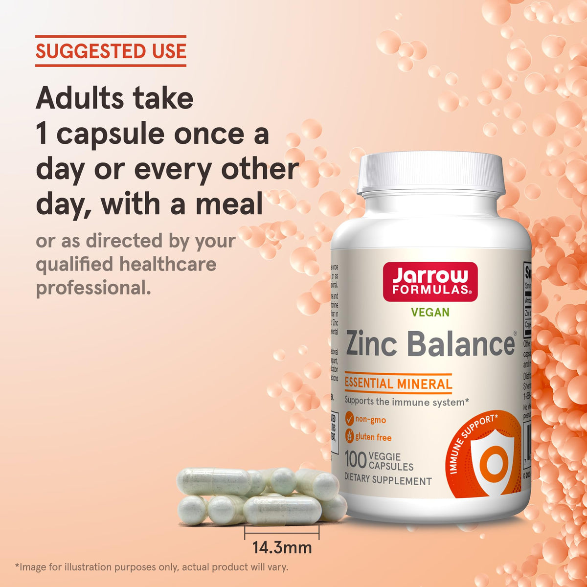 Nutritional facts panel on Jarrow Zinc Balance bottle detailing 15 milligrams of zinc and 1 milligram of copper.