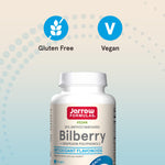 Close up of the ingredients list on Jarrow Formulas Bilberry 280 milligrams capsule bottle.
