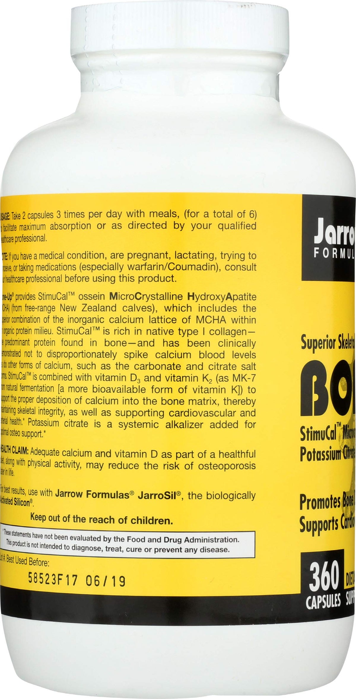 Jarrow Formulas Bone Up calcium vitamin D3 K2 bottle top view