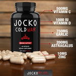 Jocko Fuel daily defense supplement bottle highlighting the 90 capsules label detailing.