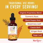 MaryRuth Organics Turmeric Gold drops being added to a wellness beverage or smoothie