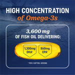 MAV Nutrition Triple Strength DHA Omega 120 softgels packaging display showcasing lemon flavor highlight