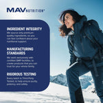 Full range presentation of MAV Nutrition fish oil bottle detailing the one hundred twenty softgels capacity