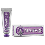 Marvis premium Italian dental care toothpaste travel size on display.