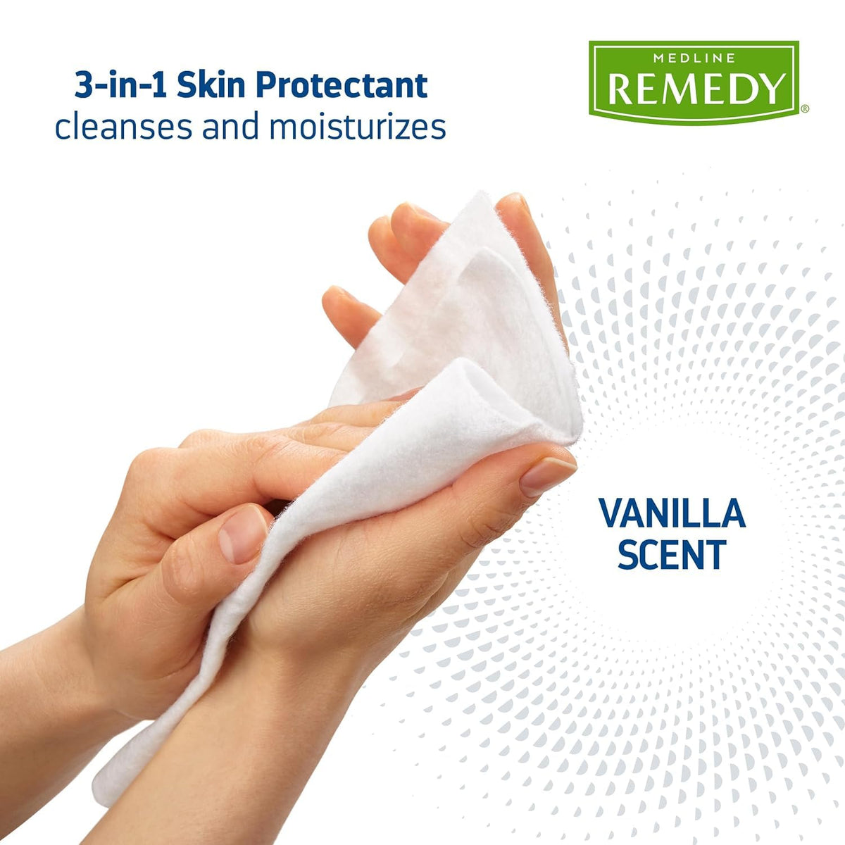 Back of Medline Remedy clinical wipes pack with ingredient list