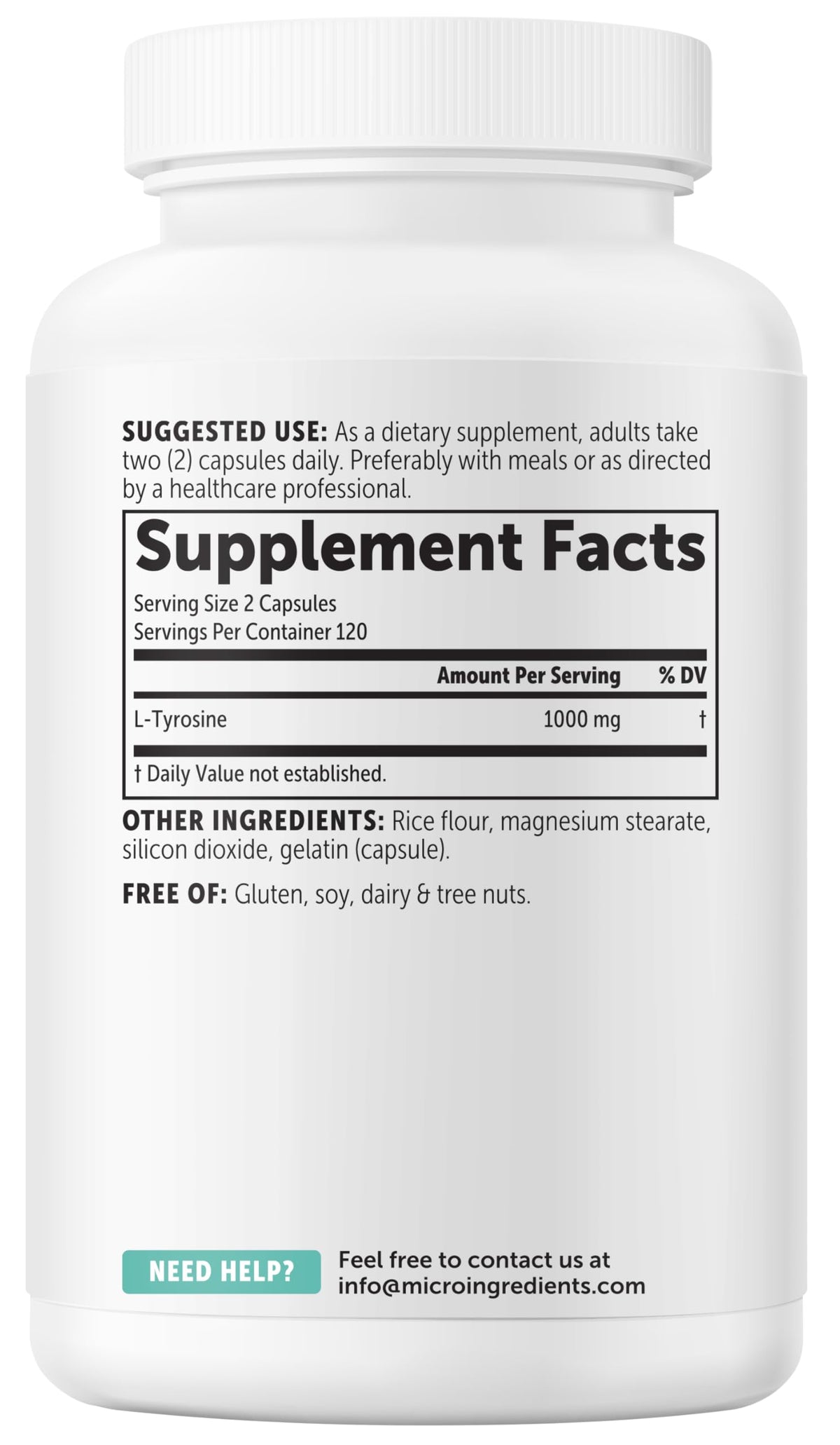 Micro Ingredients L-Tyrosine 240 count complete packaging overview