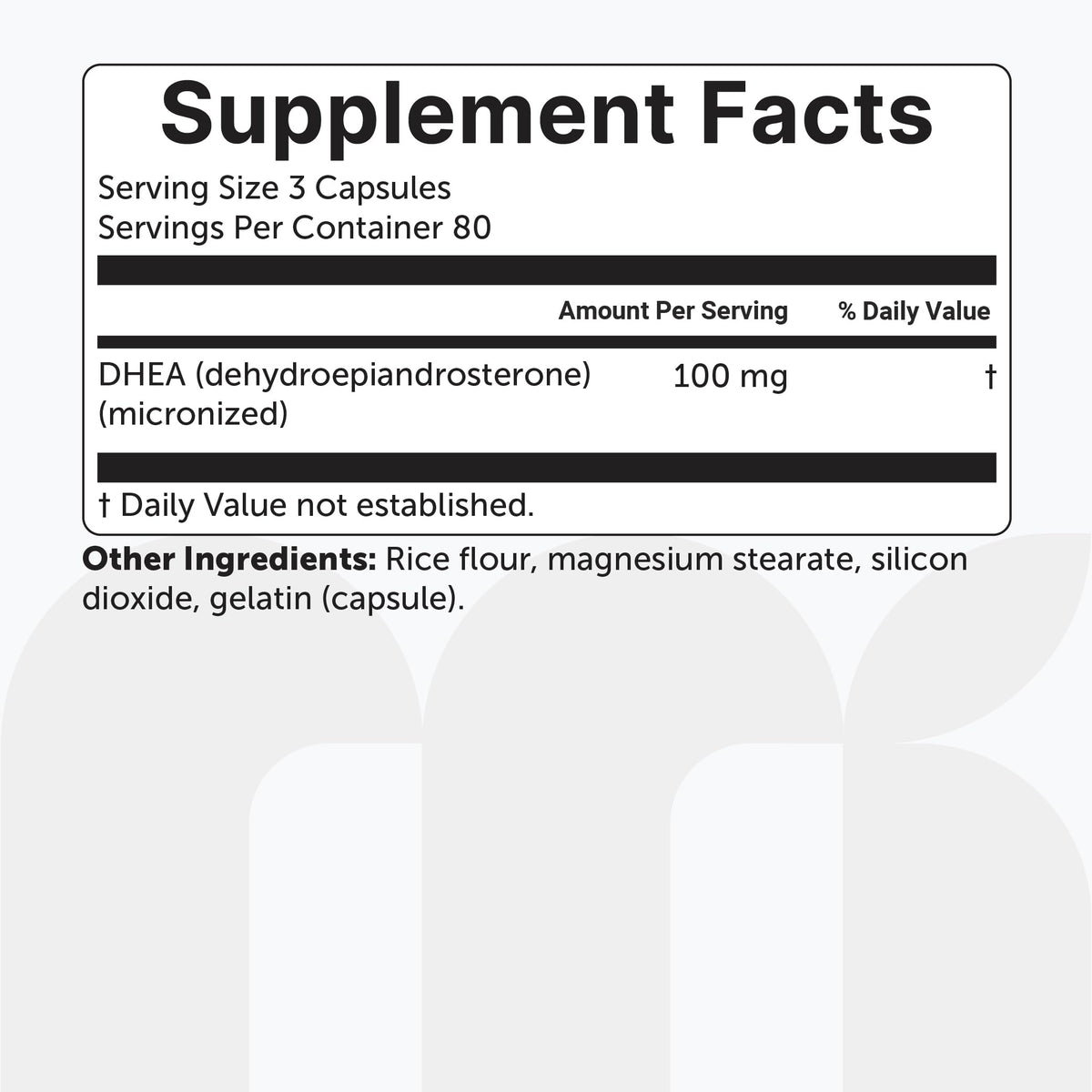 Micro Ingredients DHEA bottle back nutritional facts panel