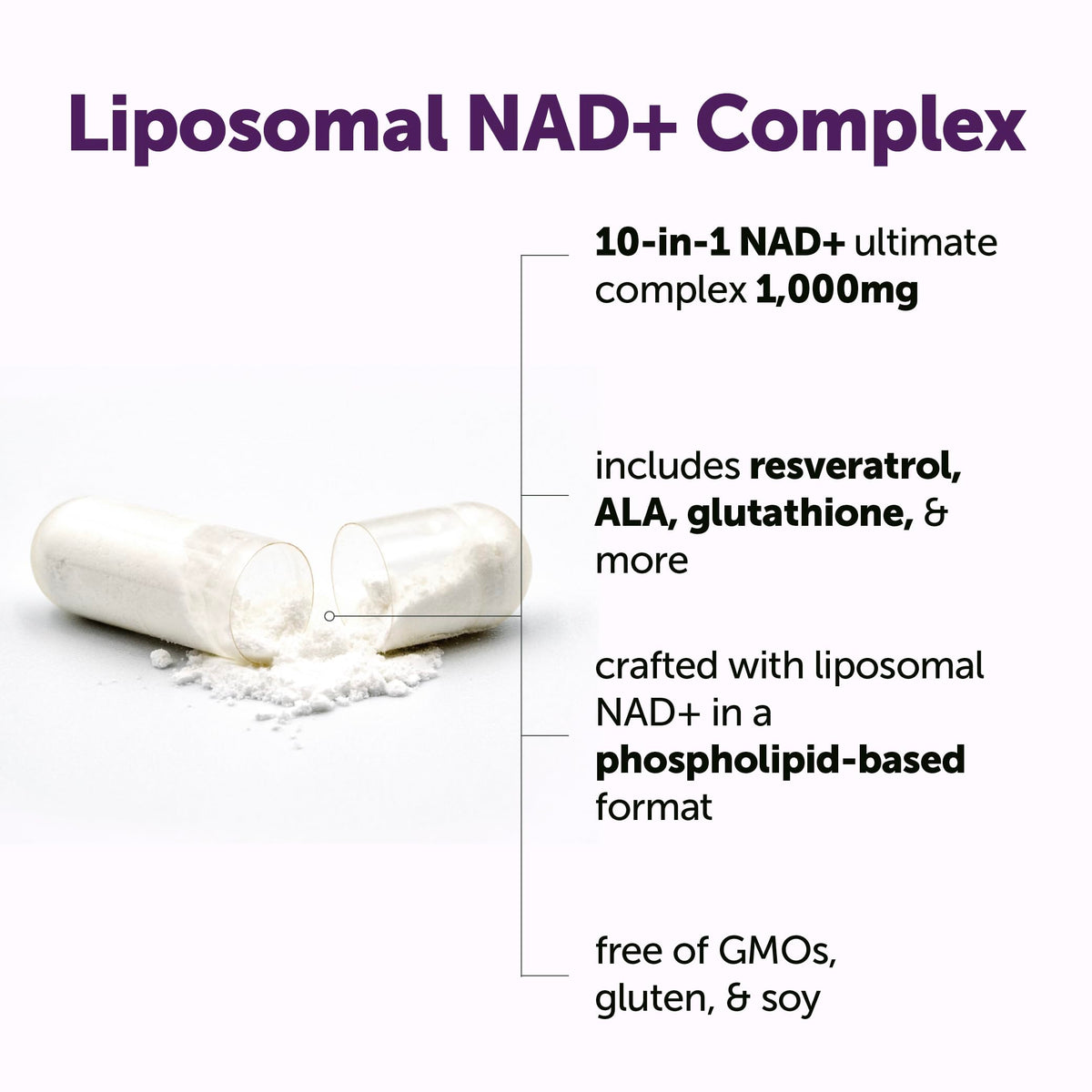 Micro Ingredients Liposomal NAD+ capsules back label ingredient facts