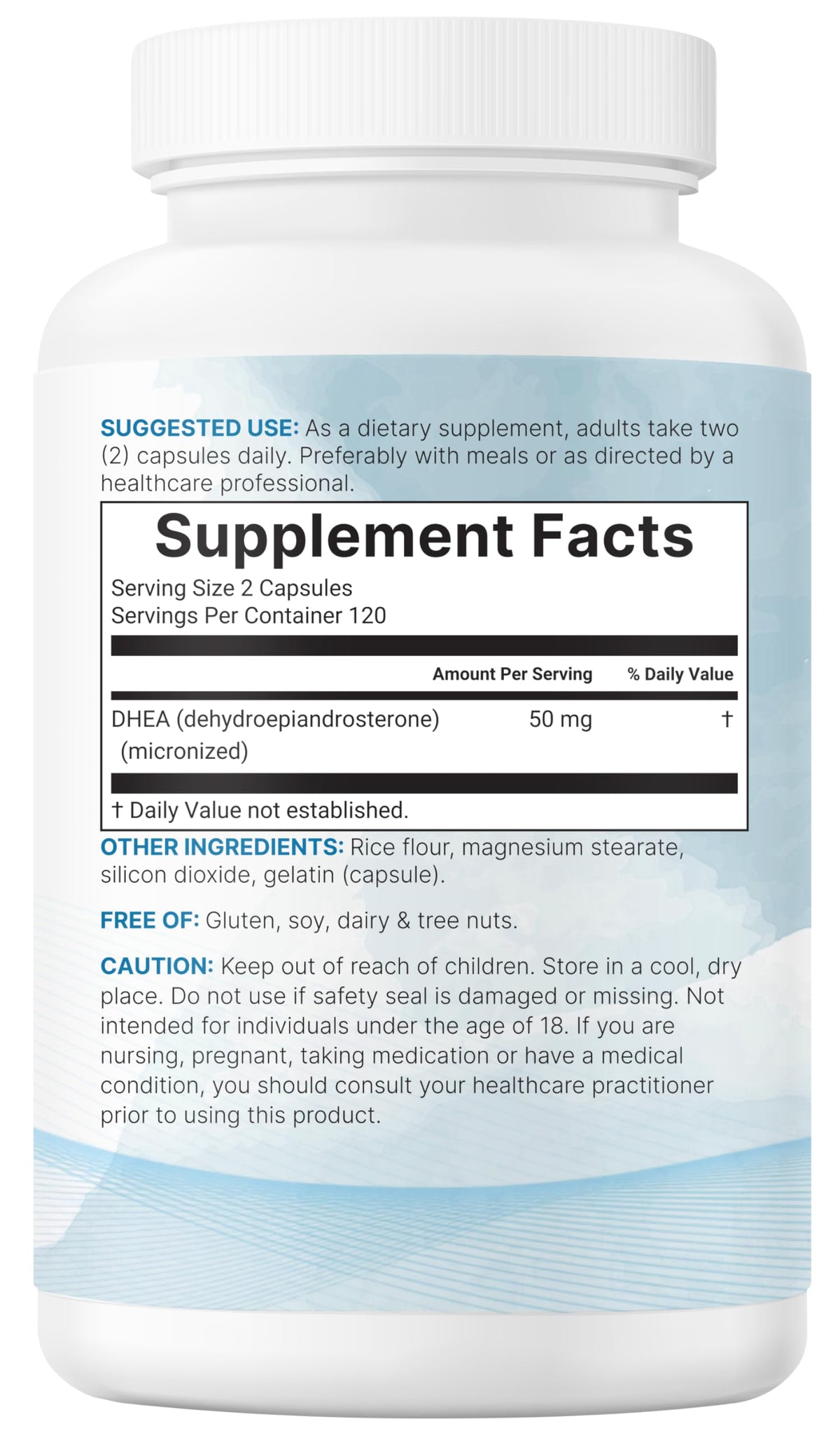 Micro Ingredients DHEA supplement back label information