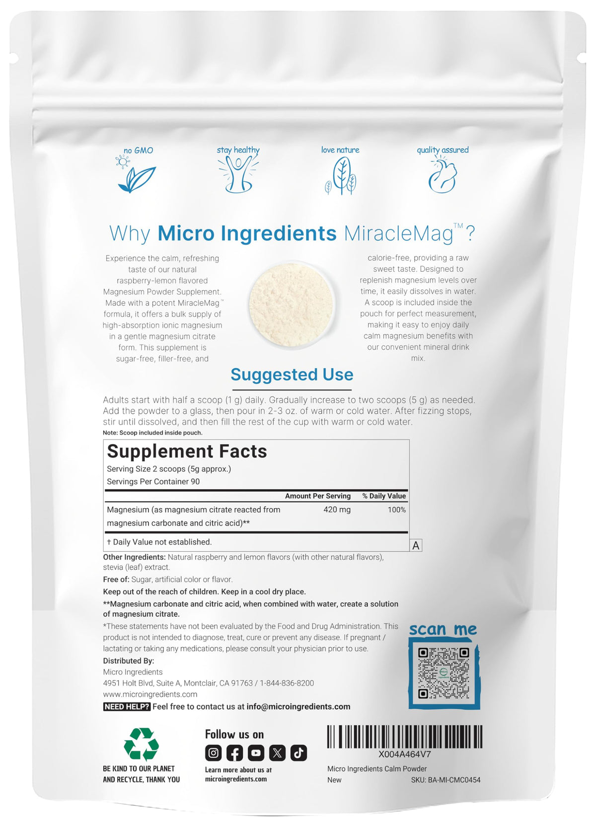 Micro Ingredients MiracleMag magnesium powder nutritional facts label