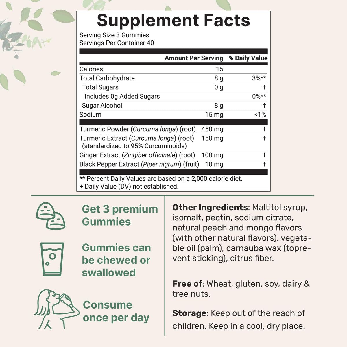 Micro Ingredients Turmeric Ginger Gummies supplement facts and nutritional label