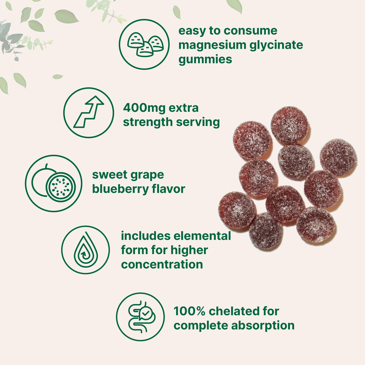 Atlantis Nutrition Magnesium Glycinate Gummies chewable texture and sugar coating close up