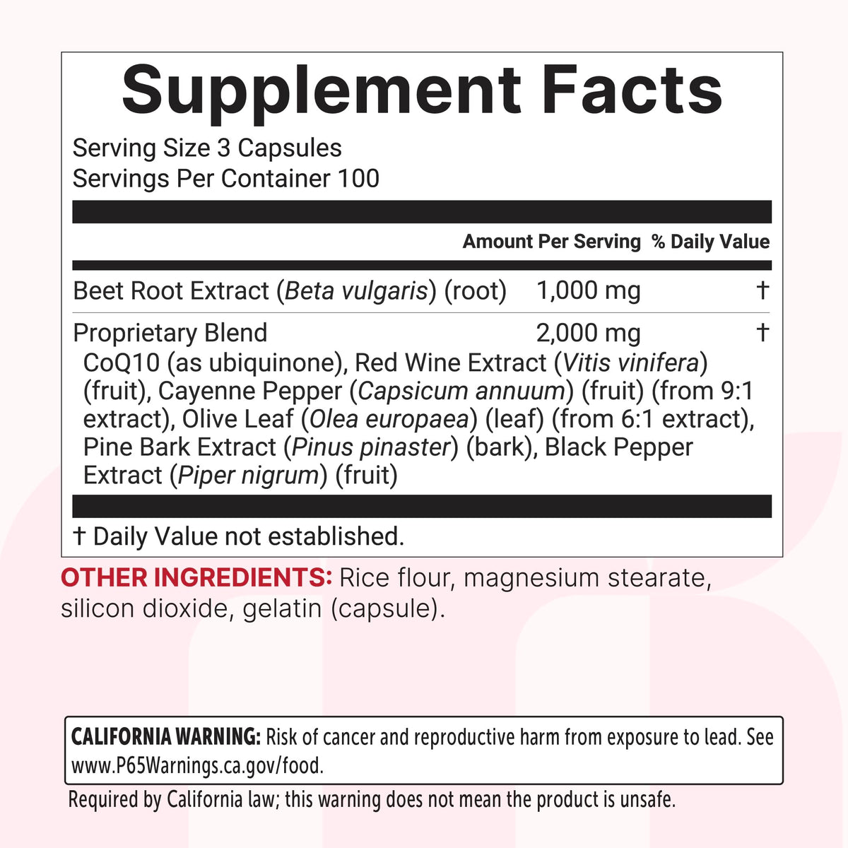 Side profile of Micro Ingredients beet root bottle highlighting CoQ10 formula