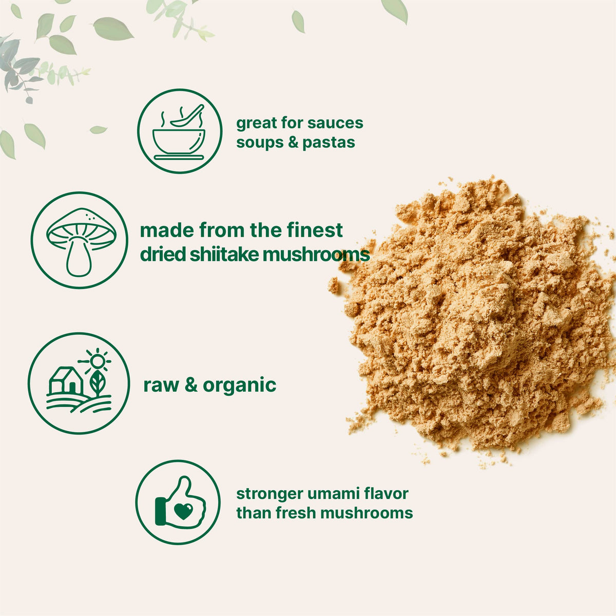 Micro Ingredients organic shiitake mushroom powder texture and scoop