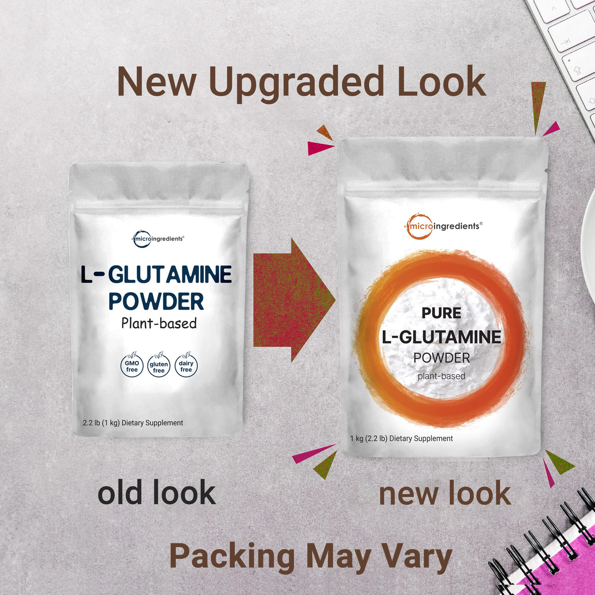 Micro Ingredients Pure L-Glutamine Powder back label serving size information