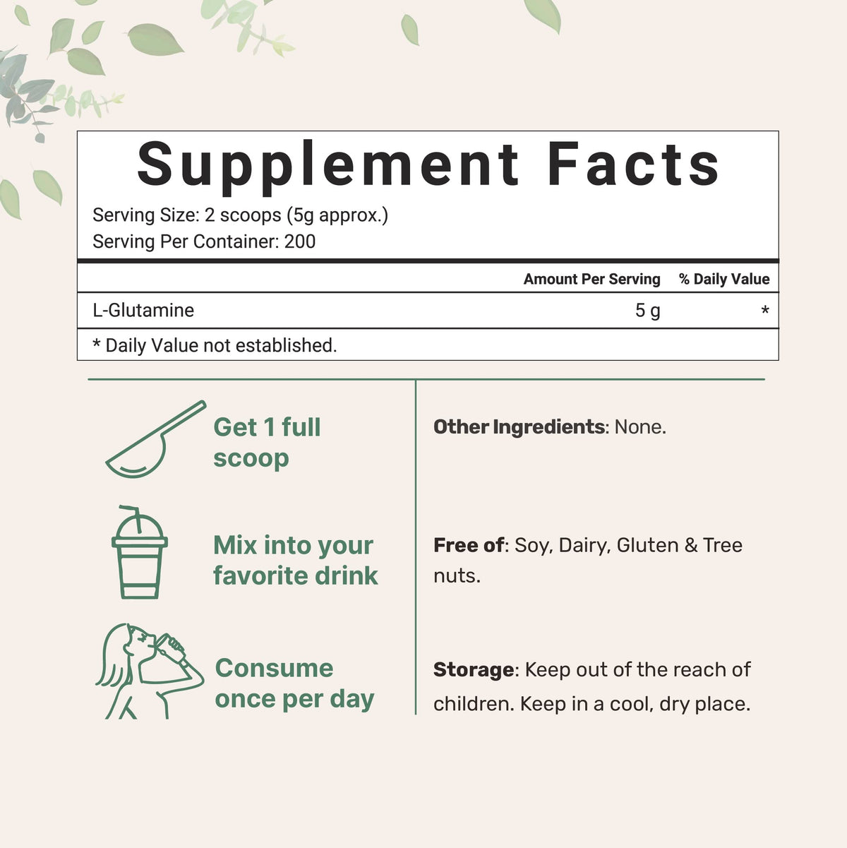 Micro Ingredients Pure L-Glutamine Powder scoop size and texture view