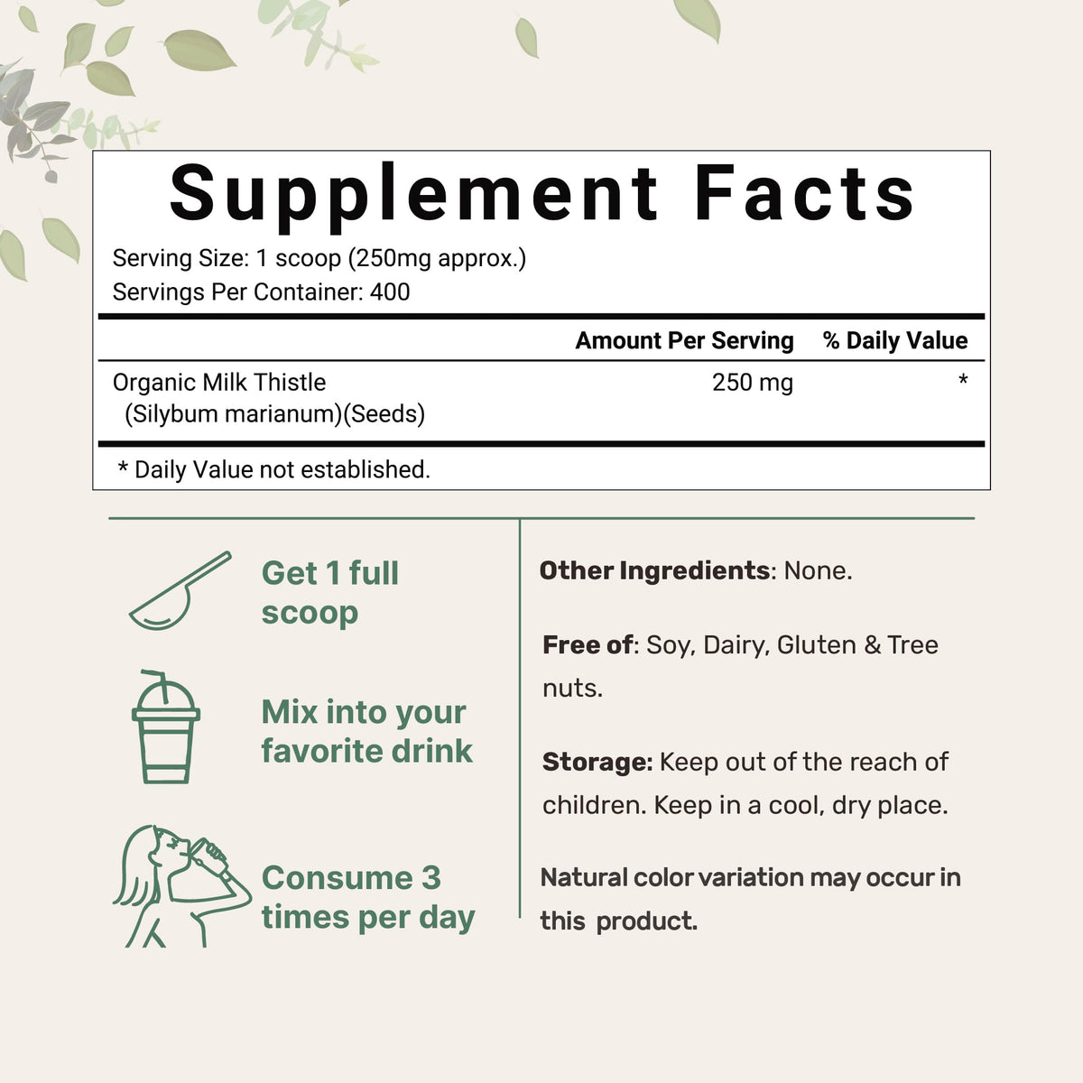 Micro Ingredients milk thistle supplement powder texture close up