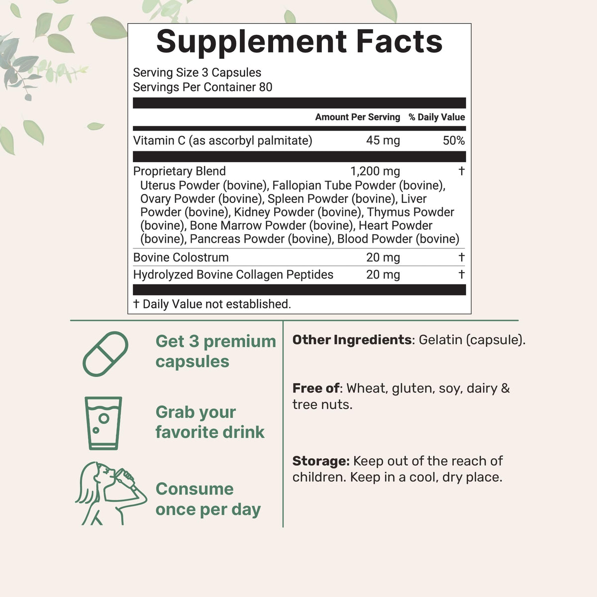 Micro Ingredients beef organ capsules supplement facts label