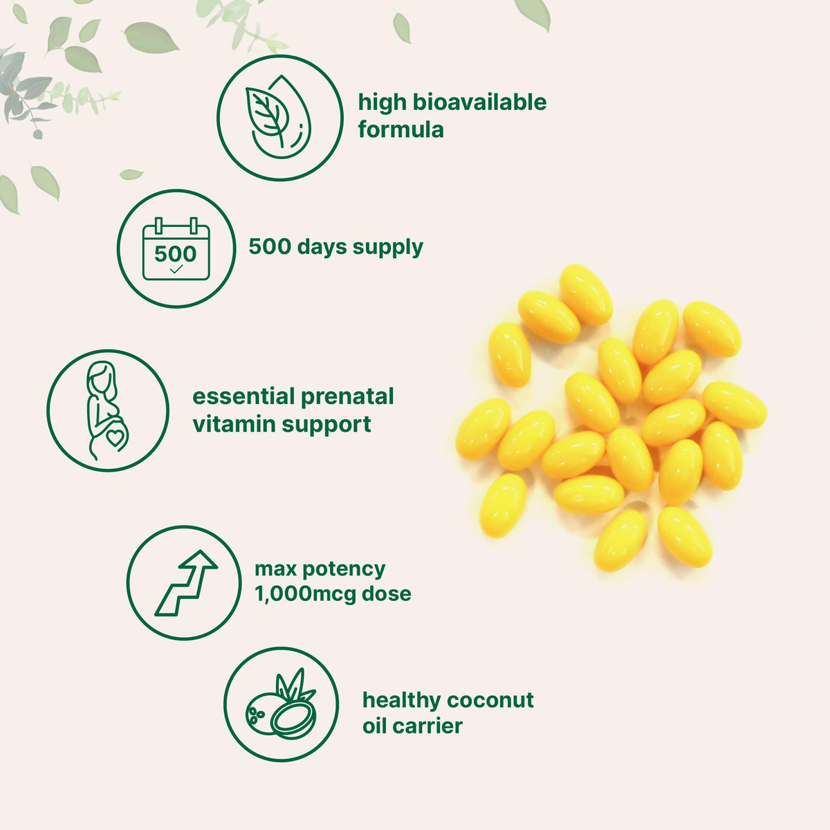 Micro Ingredients 500 count folic acid mini softgels close up