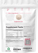 Micro Ingredients fitness supplement tub rear label details