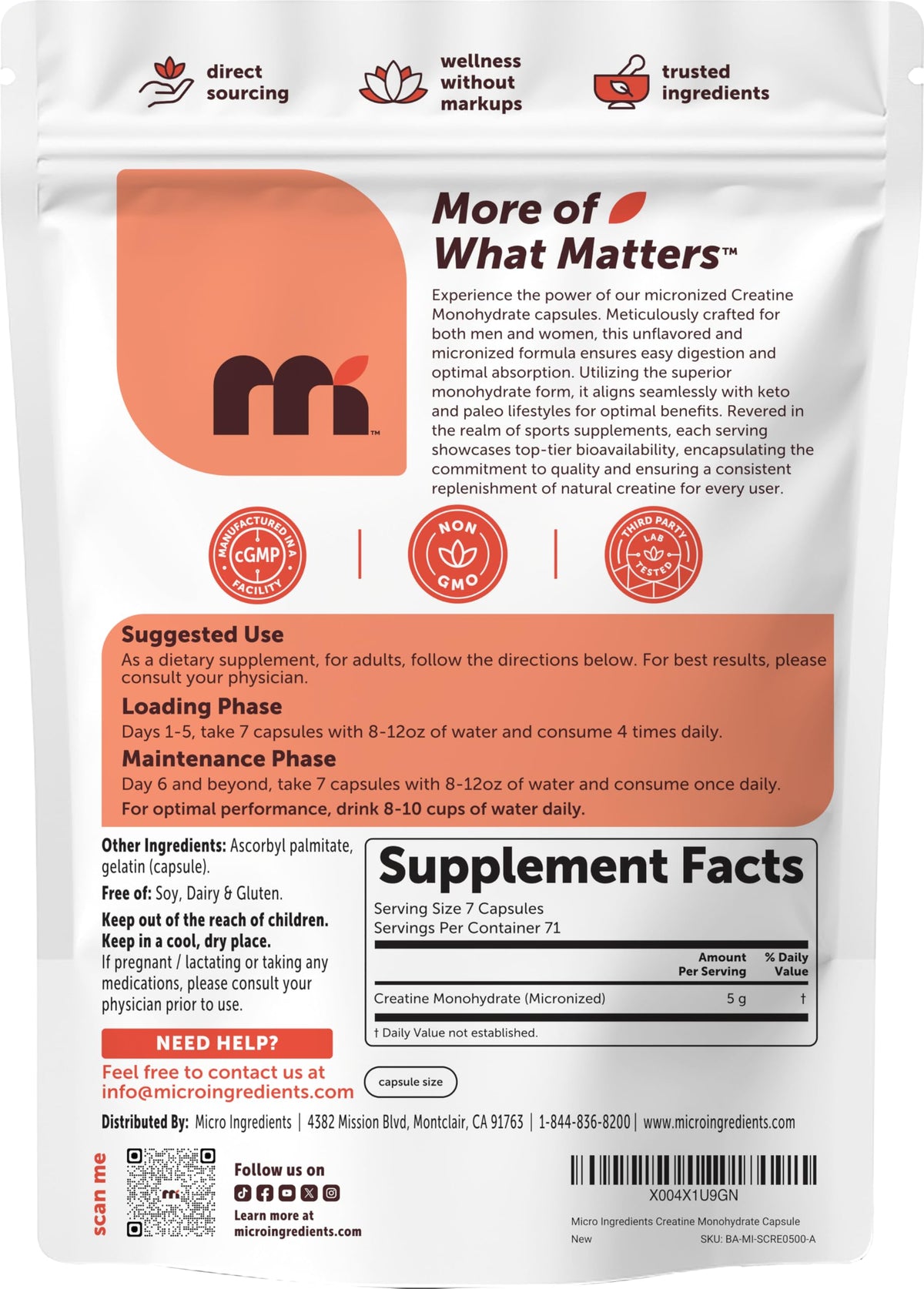 Micro Ingredients keto friendly creatine capsules nutritional info
