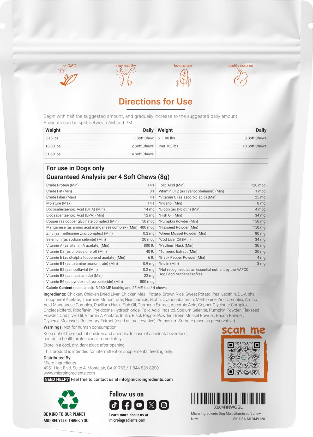 Micro Ingredients chicken flavored soft chew container open view