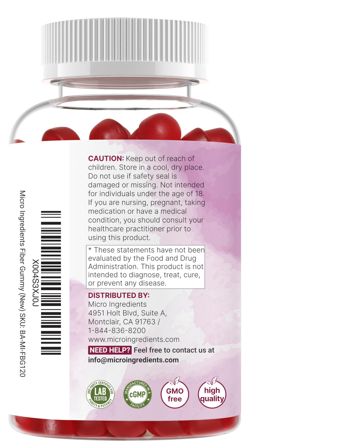 Micro Ingredients Fiber Gummies packaging and box details