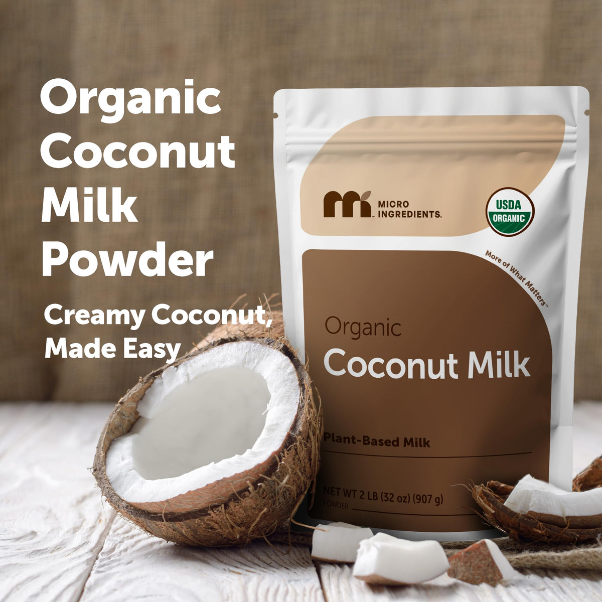 Micro Ingredients coconut milk powder packaging and size comparison