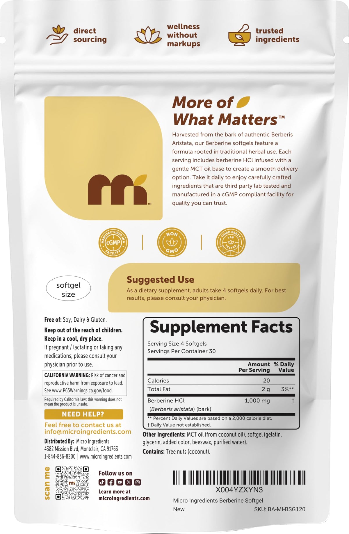 Nutritional certification and non-GMO badge on pouch