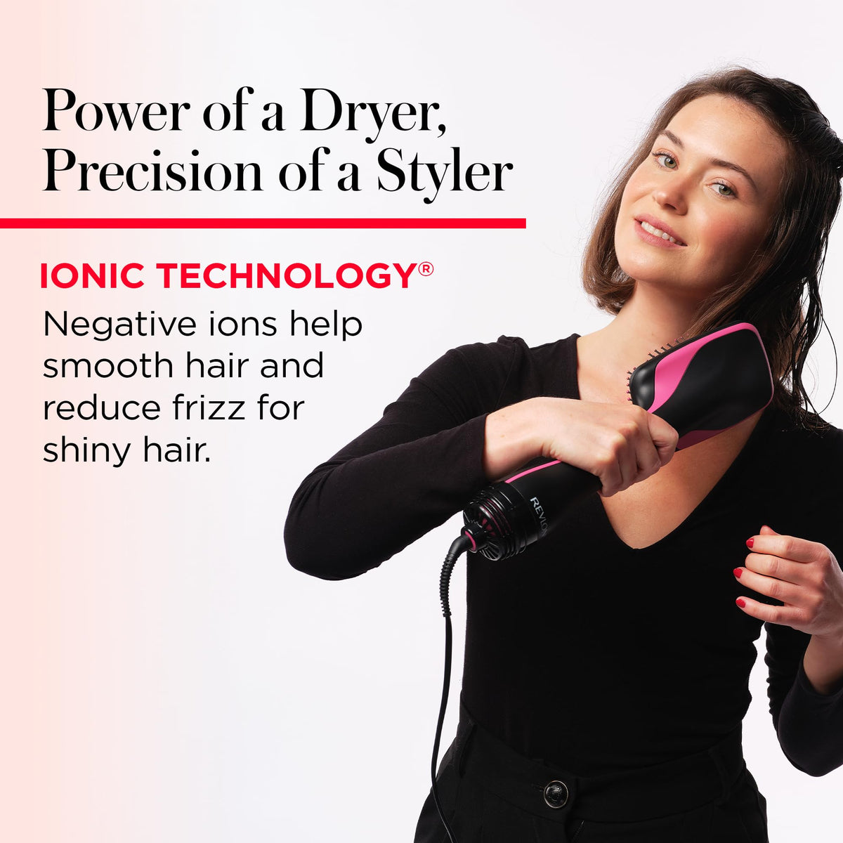 Close-up of the ionic conditioning nylon pin bristles on the Revlon hair straightener brush.